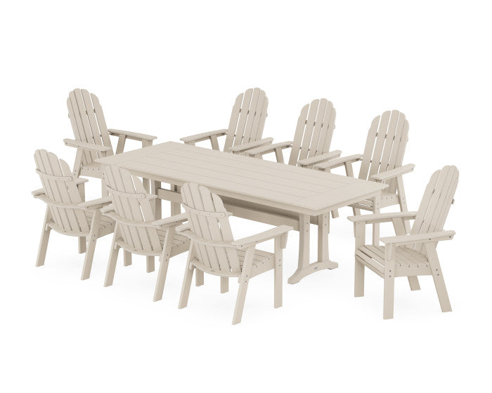 POLYWOOD Vineyard 9-Piece Curveback Adirondack Farmhouse Dining Set with Trestle Legs