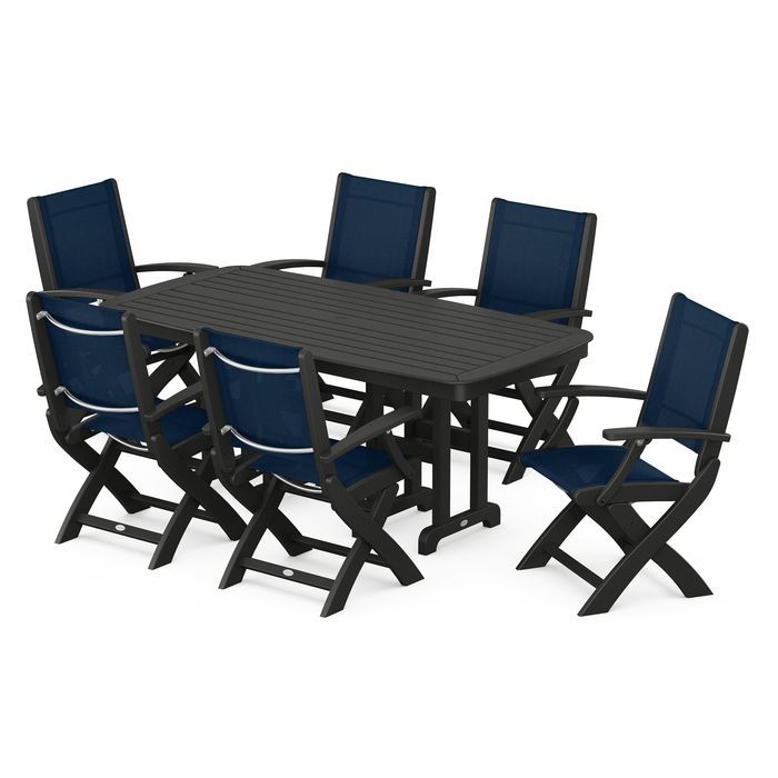 POLYWOOD Coastal Folding Arm Chair 7-Piece Dining Set