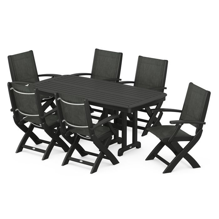 POLYWOOD Coastal Folding Arm Chair 7-Piece Dining Set