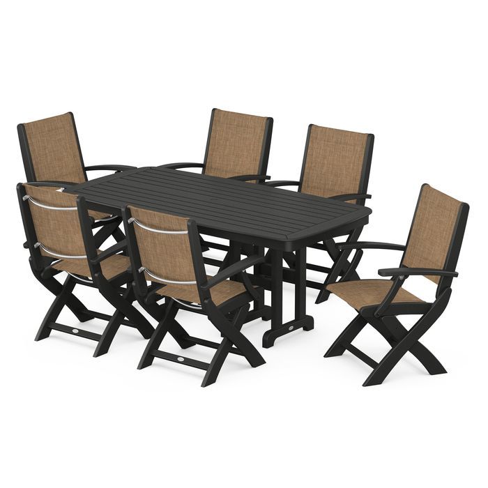 POLYWOOD Coastal Folding Arm Chair 7-Piece Dining Set