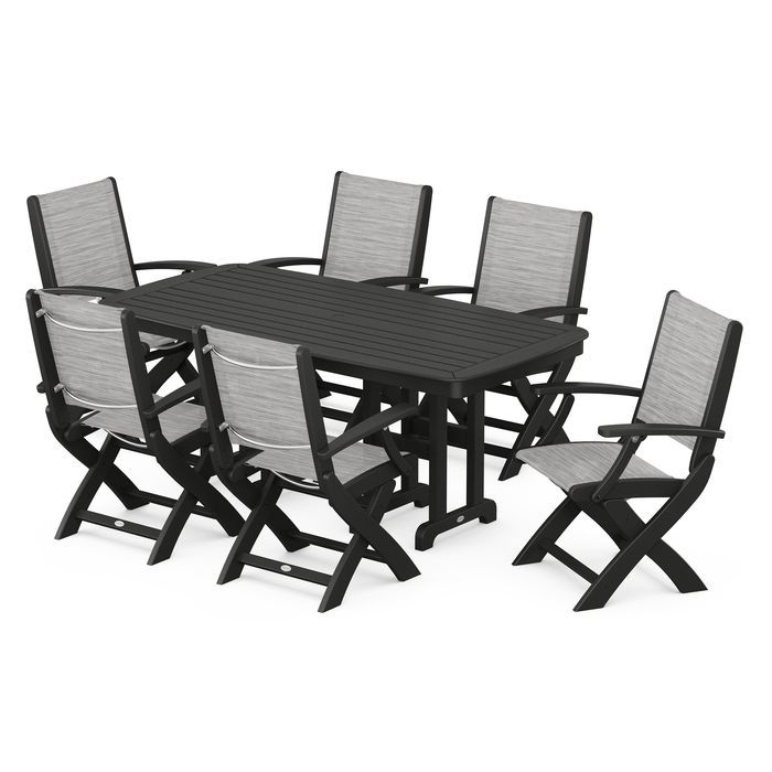 POLYWOOD Coastal Folding Arm Chair 7-Piece Dining Set