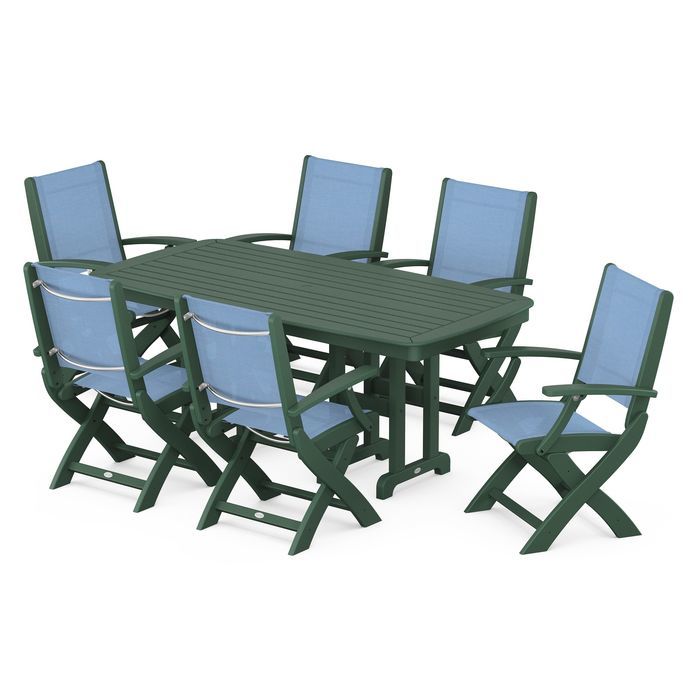 POLYWOOD Coastal Folding Arm Chair 7-Piece Dining Set