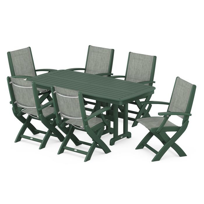 POLYWOOD Coastal Folding Arm Chair 7-Piece Dining Set