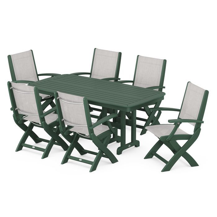 POLYWOOD Coastal Folding Arm Chair 7-Piece Dining Set