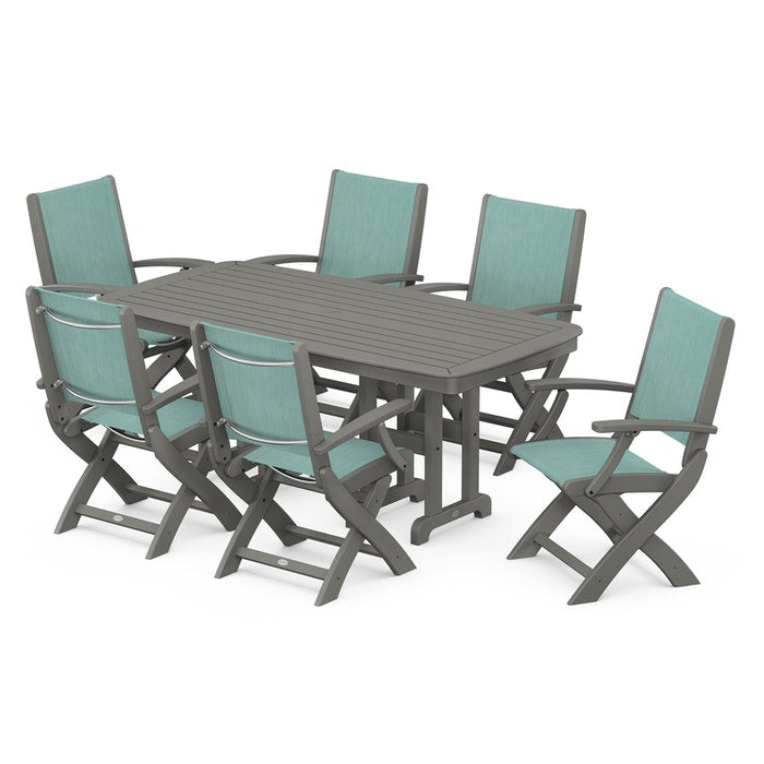 POLYWOOD Coastal Folding Arm Chair 7-Piece Dining Set