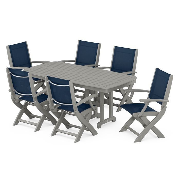 POLYWOOD Coastal Folding Arm Chair 7-Piece Dining Set