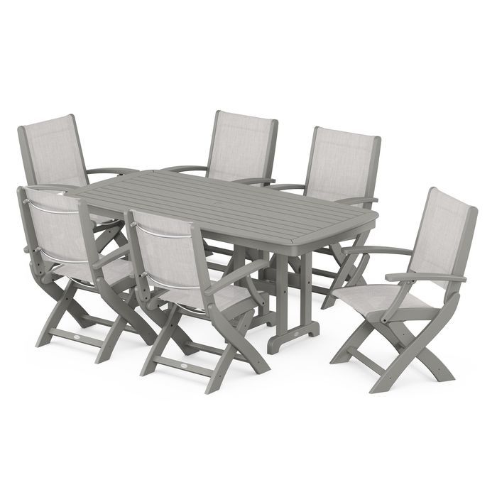 POLYWOOD Coastal Folding Arm Chair 7-Piece Dining Set