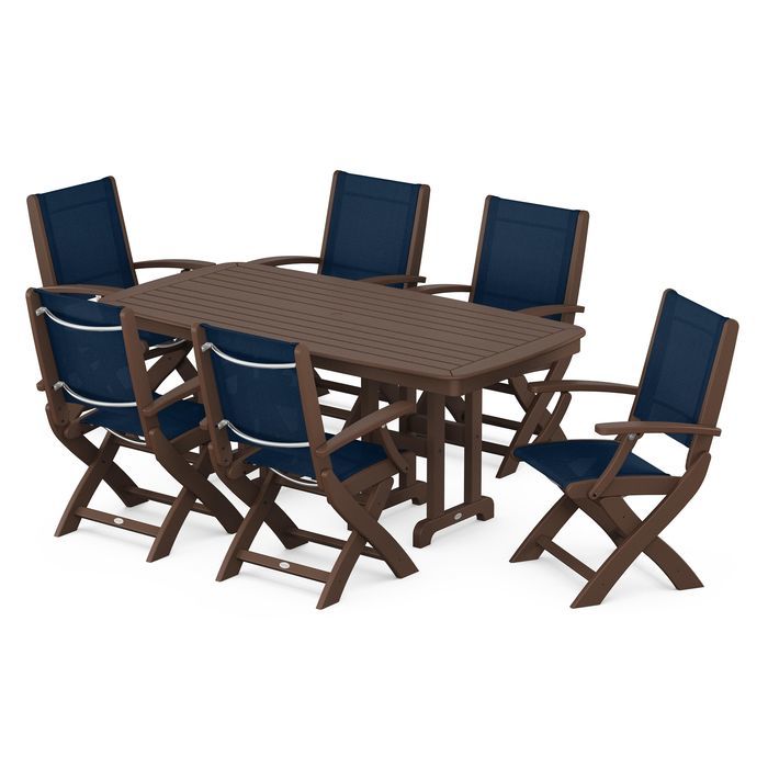 POLYWOOD Coastal Folding Arm Chair 7-Piece Dining Set