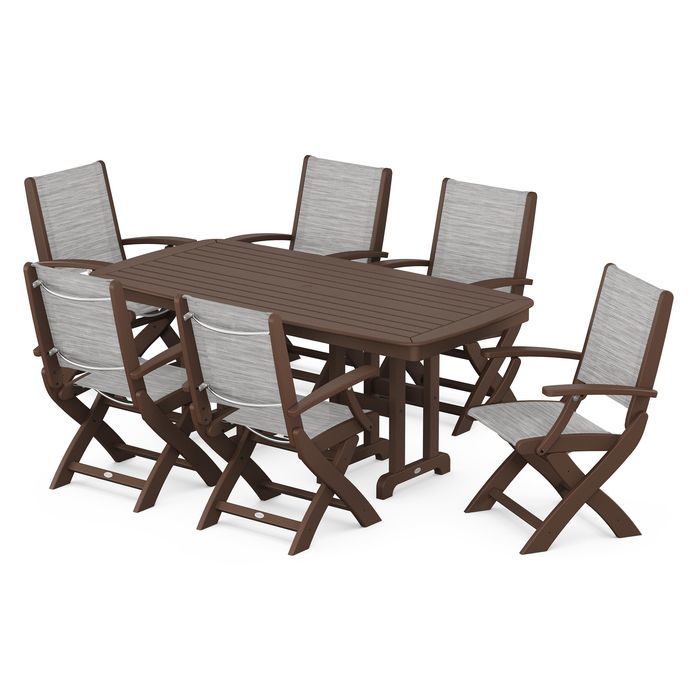 POLYWOOD Coastal Folding Arm Chair 7-Piece Dining Set