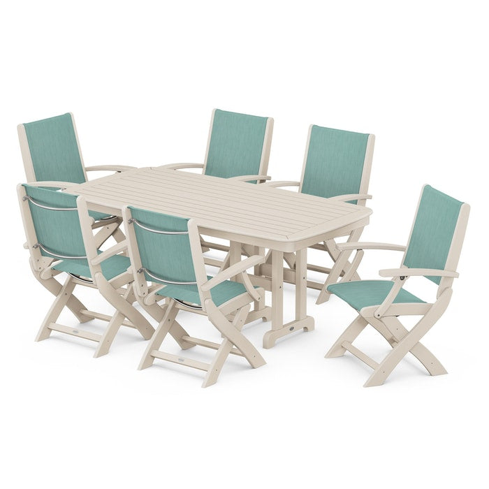 POLYWOOD Coastal Folding Arm Chair 7-Piece Dining Set