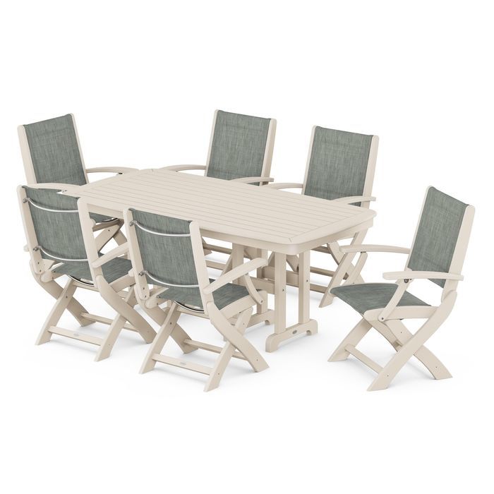 POLYWOOD Coastal Folding Arm Chair 7-Piece Dining Set