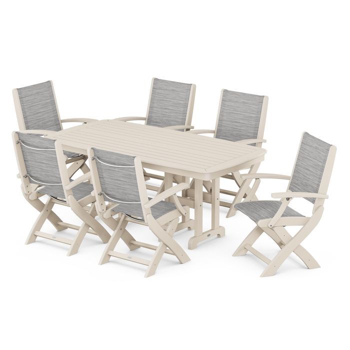 POLYWOOD Coastal Folding Arm Chair 7-Piece Dining Set