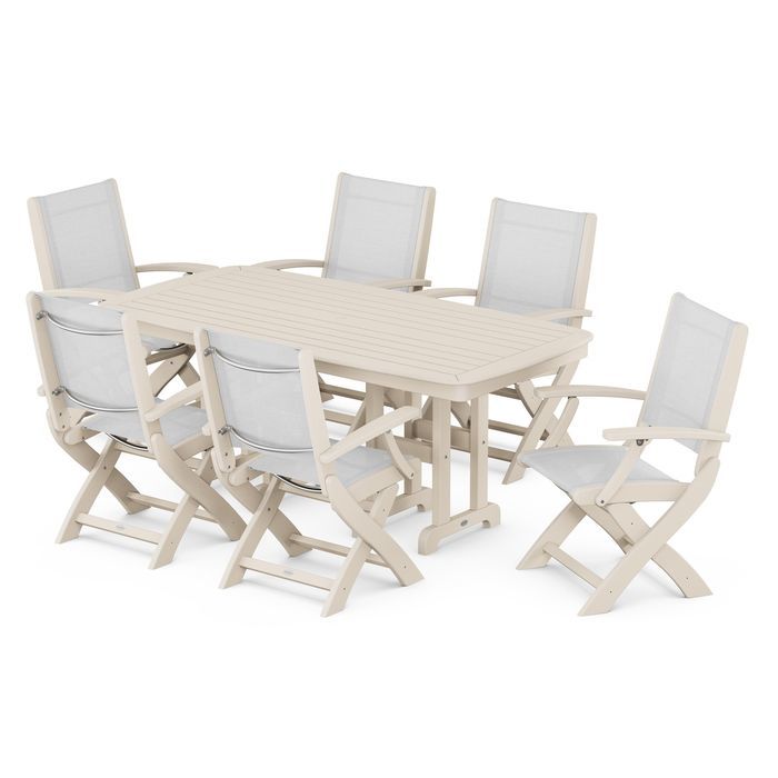 POLYWOOD Coastal Folding Arm Chair 7-Piece Dining Set