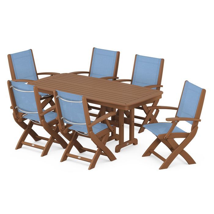 POLYWOOD Coastal Folding Arm Chair 7-Piece Dining Set