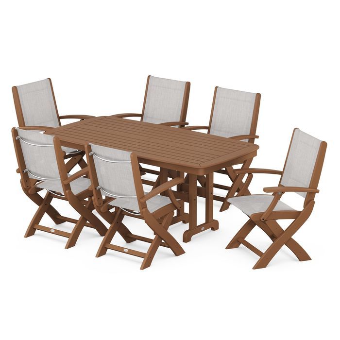 POLYWOOD Coastal Folding Arm Chair 7-Piece Dining Set