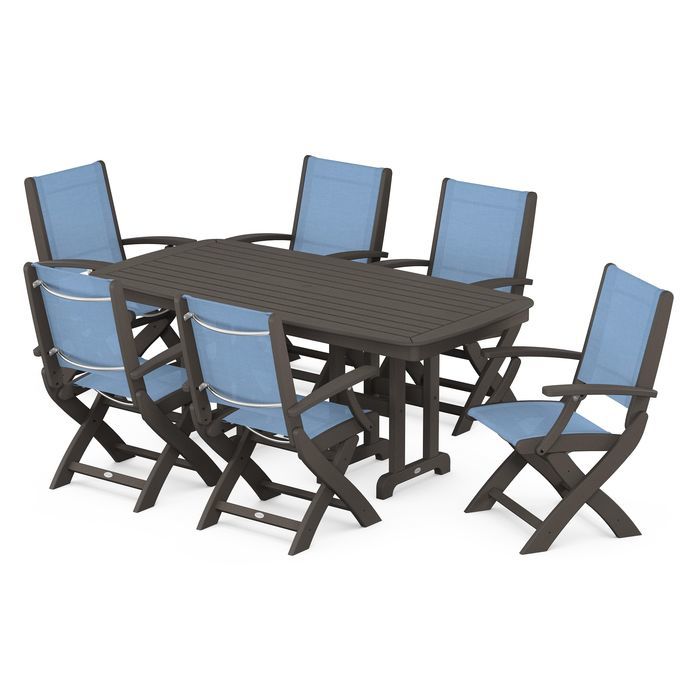 POLYWOOD Coastal Folding Arm Chair 7-Piece Dining Set