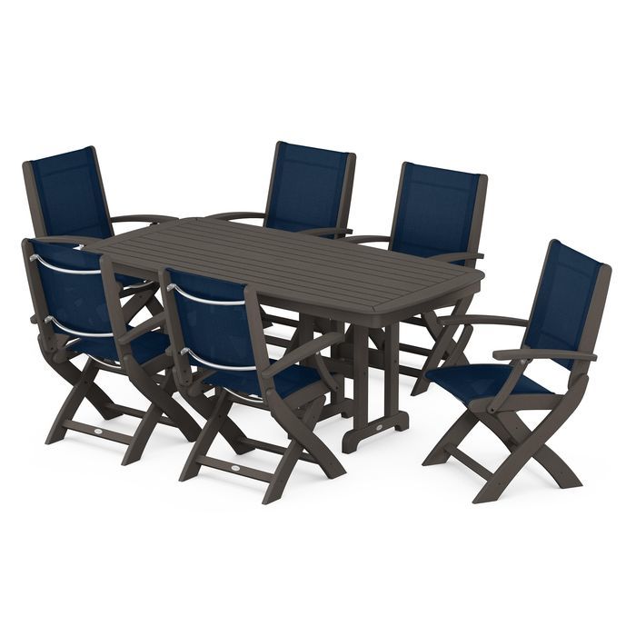 POLYWOOD Coastal Folding Arm Chair 7-Piece Dining Set