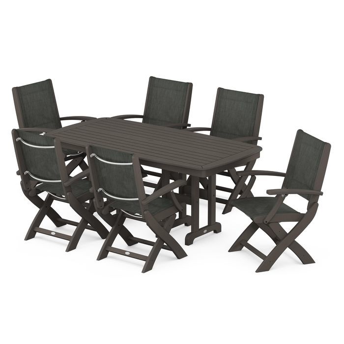 POLYWOOD Coastal Folding Arm Chair 7-Piece Dining Set