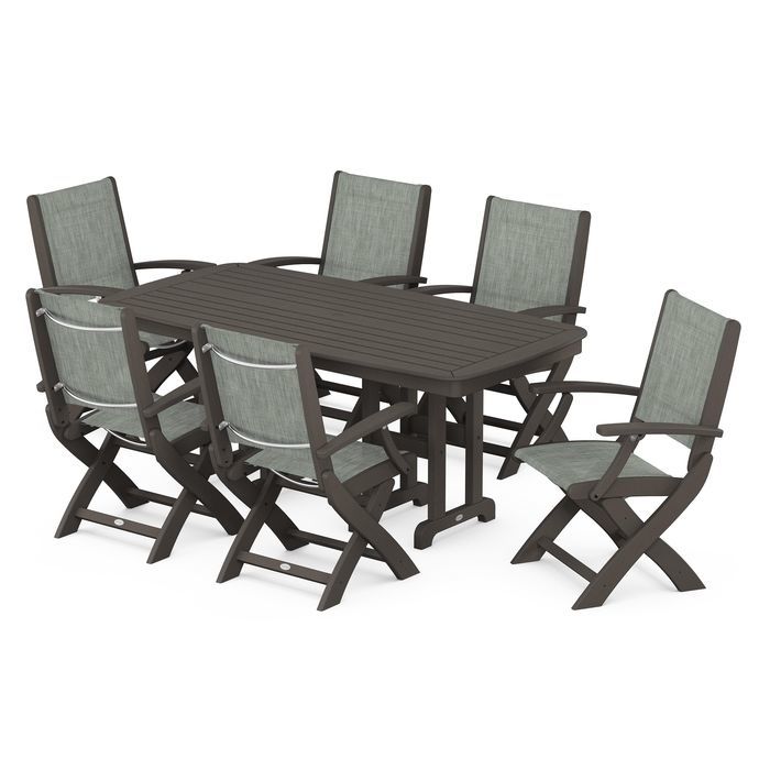 POLYWOOD Coastal Folding Arm Chair 7-Piece Dining Set