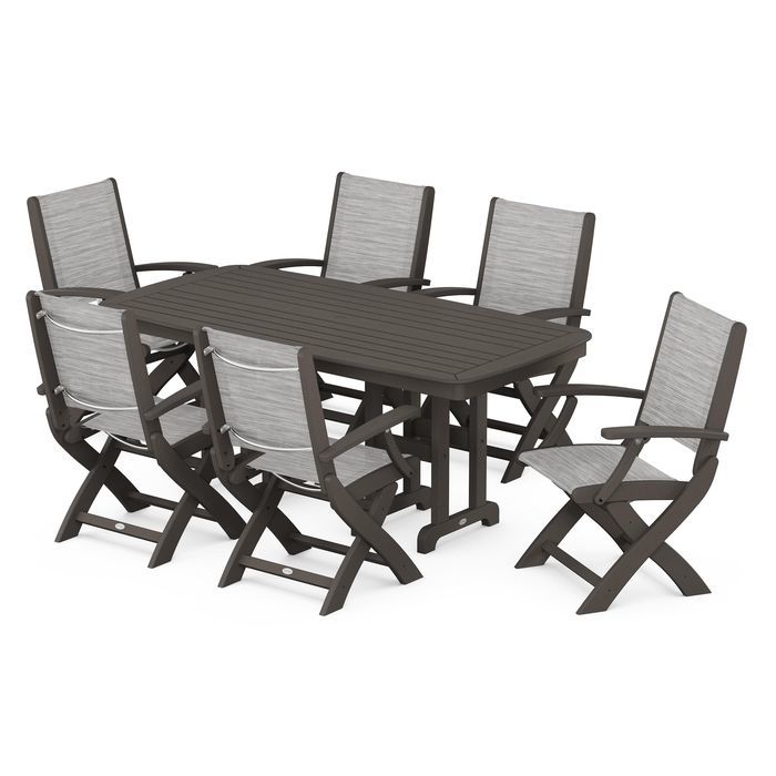 POLYWOOD Coastal Folding Arm Chair 7-Piece Dining Set