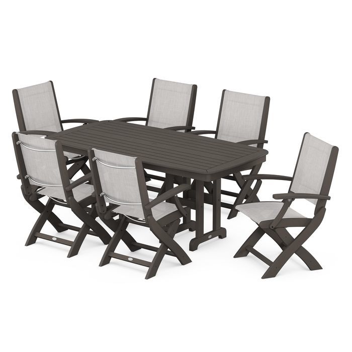 POLYWOOD Coastal Folding Arm Chair 7-Piece Dining Set