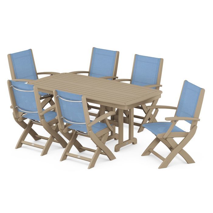 POLYWOOD Coastal Folding Arm Chair 7-Piece Dining Set