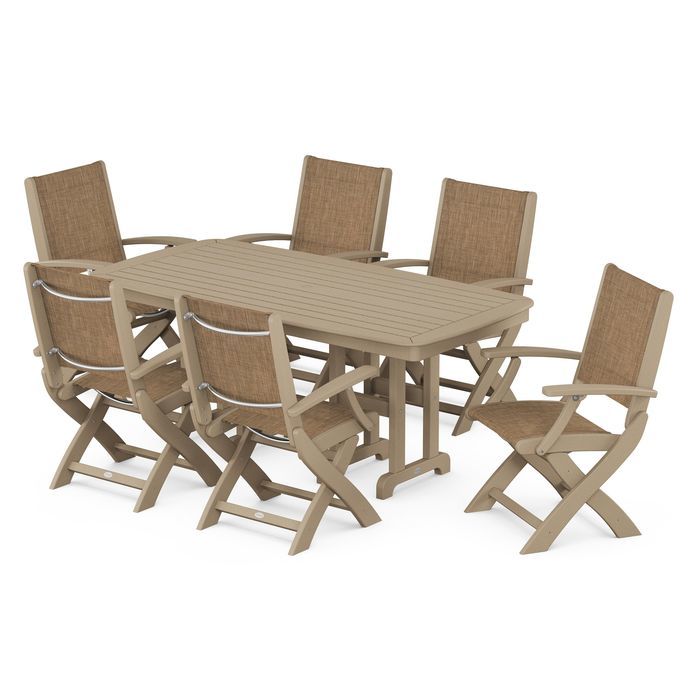 POLYWOOD Coastal Folding Arm Chair 7-Piece Dining Set