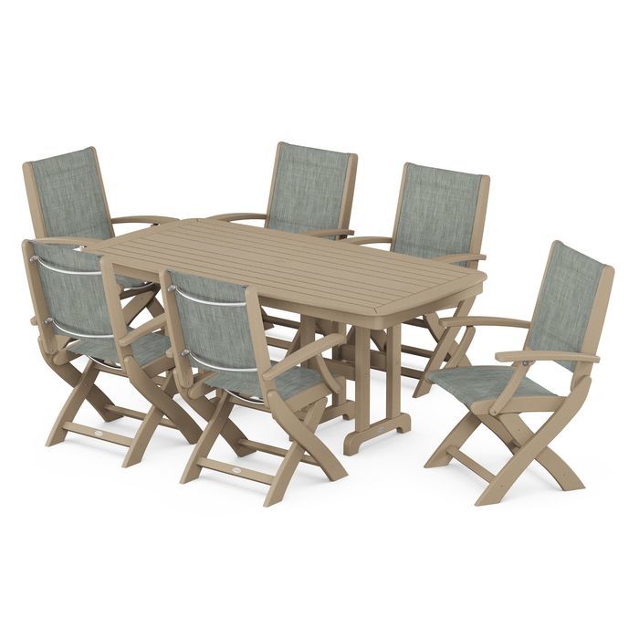 POLYWOOD Coastal Folding Arm Chair 7-Piece Dining Set