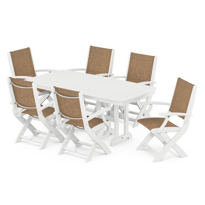 POLYWOOD Coastal Folding Arm Chair 7-Piece Dining Set