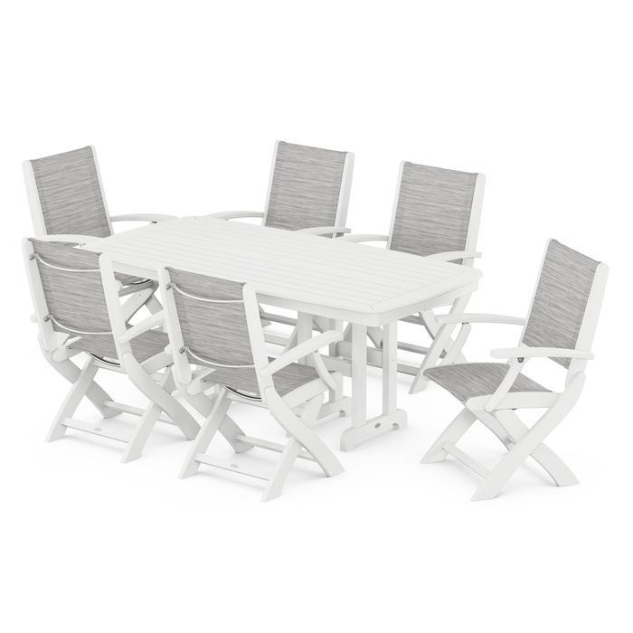 POLYWOOD Coastal Folding Arm Chair 7-Piece Dining Set