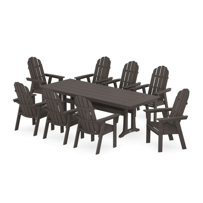 POLYWOOD Vineyard 9-Piece Curveback Adirondack Farmhouse Dining Set with Trestle Legs