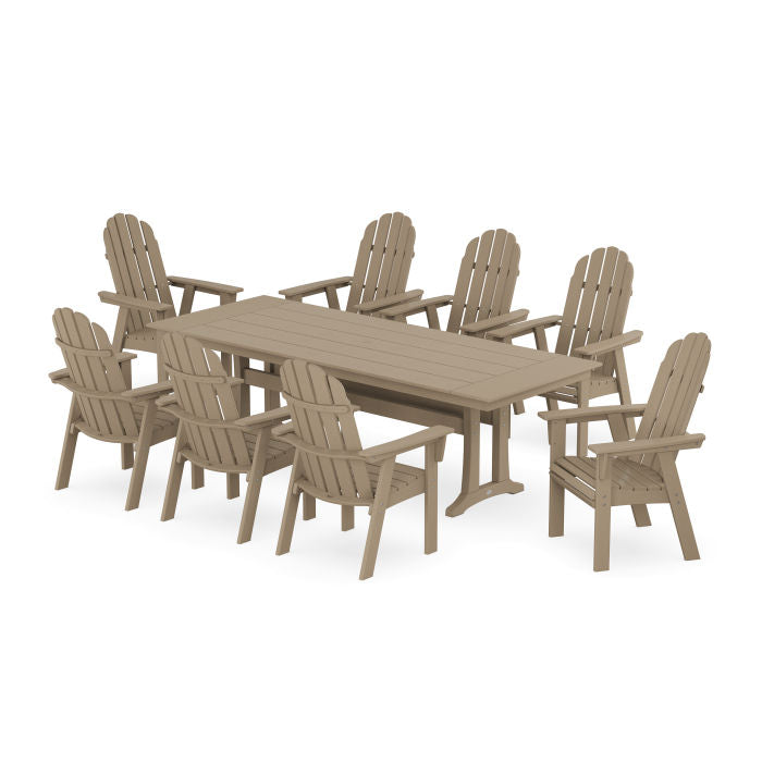 POLYWOOD Vineyard 9-Piece Curveback Adirondack Farmhouse Dining Set with Trestle Legs